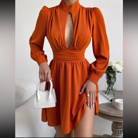 Sexy Cut Out Cowl Neck Long Sleeve Dress - Picture 4 of 6